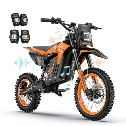 HillMiles MilePop1 Electric Dirt Bike Teens Adults,3000W Motor 220Nm MAX 31MPH 48V/25AH 30°Slope Electric Motorcycle with Hydraulic Brakes, Full Suspensions & Music, Off-Road Ebike for Age 13+ Orange
